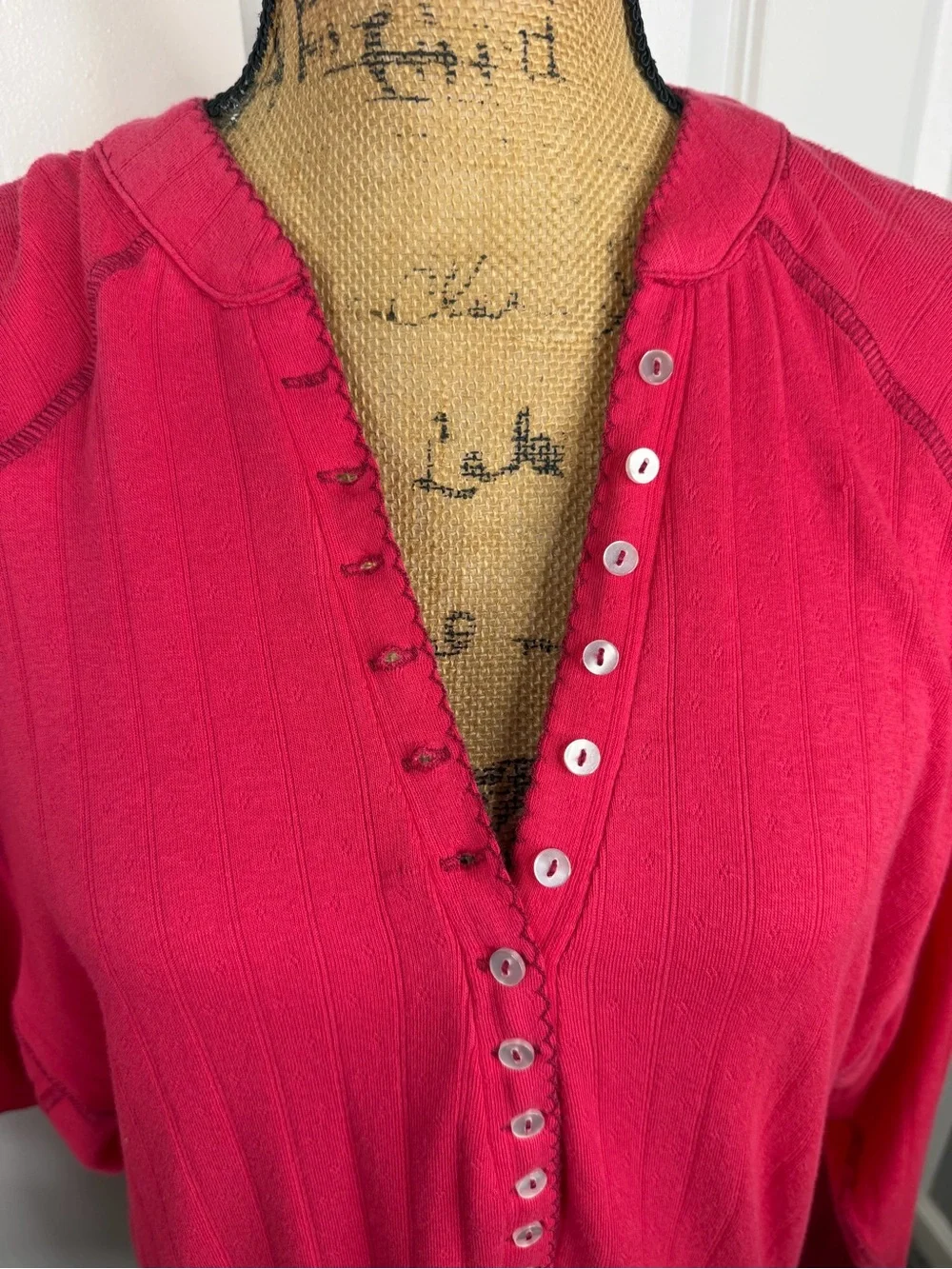 Free People XS Pink Pointelle Henley Tunic Top NWT Cotton Blend